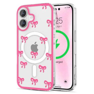 Imagem de EYZUTAK Capa magnética para telefone novo, compatível com MagSafe, capa protetora de policarbonato durável com laço de fita transparente e com laço estético, elegante, fina, antiamarelamento, durável