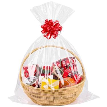 Imagem de CUDICY 20 sacos de celofane 45 x 76 cm para cestas de presente, lembrancinhas de festa transparentes, sacos de presente de plástico para biscoitos