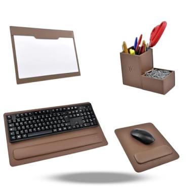 Imagem de Kit Escritório Sintético Vayly com Porta-Caneta, Porta-Clips, Risque Rabisque A4, Apoio para Teclado e Mouse Pad. (Caramelo)