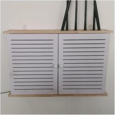 Imagem de Caixa De Armazenamento De Mesa De Roteador Wifi, Prateleiras Flutuantes, Taxas De Estante De Prateleiras, Racks De Armazenamento De Roteador De Caixa De Ocultação De Cabo Magement, White, 38x9x26cm