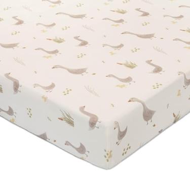 Imagem de Crane Baby Charlie Farmhouse, lençol com elástico, 100% algodão, decoração de berçário de fazenda, lençol de berço para meninos e meninas, presente para lista de bebê, decoração de berçário de ganso