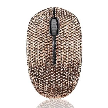 Imagem de Mouse sem fio Bling Dazzling 2.4G coberto com strass de diamante de cristal, para PC, tablet, laptop, notebook, ótima ideia de presente para ela - ouro rosa
