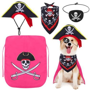 Imagem de Conjunto de fantasias para cães piratas Huhumy, 4 peças, capa rosa méd