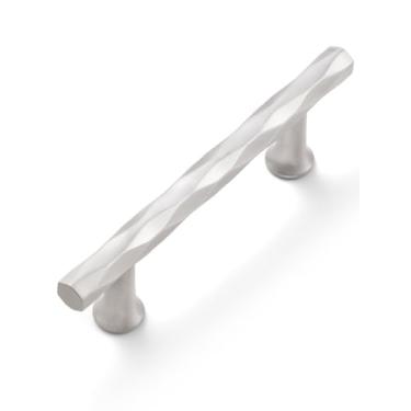 Imagem de Puxadores de armário JIASENBAO Níquel escovado, 7,6 cm de espaçamento dos furos, 5 unidades, prateados, martelados, para gaveta, cômoda, armário de cozinha, penteadeira, armário de banheiro, losango