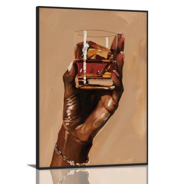Imagem de KISSFOX Arte de parede em tela afro-americana fashion homens negros segurando à mão taça de vinho arte de parede emoldurada imagens modernas decoração de parede elegantes bares pinturas abstratas