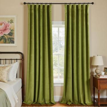 Imagem de Cortinas de veludo escurecimento de quarto com 2 painéis de 2 painéis, verde-oliva, chique, rústico, moderno, fazenda, plissado, blackout para quarto, sala de estar