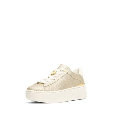 Imagem de Michael Kors Tênis feminino Dottie com cadarço, Ouro pálido/couro com glitter, 40