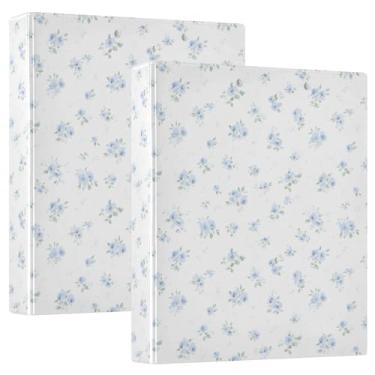 Imagem de Fichário azul pequeno floral com 3 anéis, pacote com 2 unidades, 200 folhas para crianças, material escolar, mulheres, homens, escritório