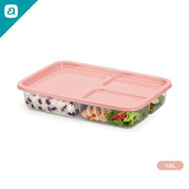 Imagem de Marmita 3 Divisórias 1,8L Pote com Tampa Alimentos Microondas Freezer 