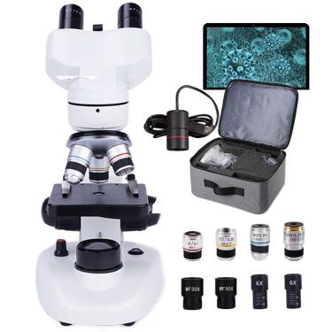 Imagem de binocular microscope,40x-6000x/10000x/20000x MicroscóPio,Estudante BiolóGico MicroscóPio Composto Iluminado Duplo, Ocular EletrôNica/Foco Duplo/EstáGio MecâNico/Bolsa,20000X