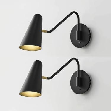 Imagem de Pacote com 2 luminárias de parede com braço oscilante, luminária de leitura ajustável para montagem em parede com interruptor liga/desliga, arandela de parede de metal vintage moderna, lumin