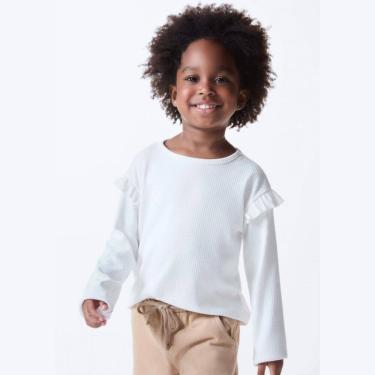 Imagem de Blusa Manga Longa Menina Canelada Babados Off White - Hering