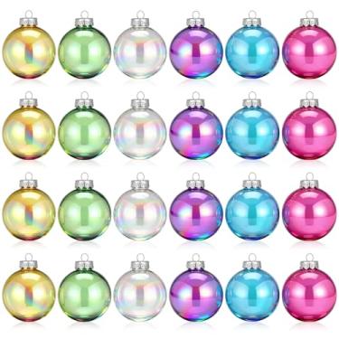 Imagem de Poen 24 peças de enfeite de bola de Natal iridescente bolas transparentes coloridas de plástico transparente enfeites de pendurar para decoração de árvore de Natal em casa, lembrancinhas de festa de
