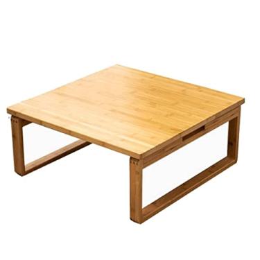 Imagem de Mesa baixa dobrável multifunções, estilo bambu, mesa de café, mesa de chá quadrada com pernas dobráveis, mesa de jantar pequena dobrável para crianças (natural 60 x 60 x 23,5 cm)