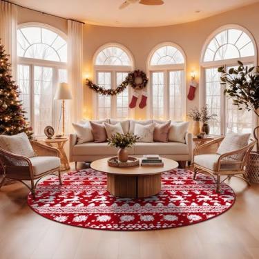Imagem de U'Artlines Tapete redondo de Natal, tapete circular lavável de 2,4 m de altura e baixo, tapete antiderrapante de inverno macio para sala de estar, quarto, sala de jantar, berçário, entrada