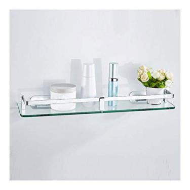 Imagem de Prateleira de parede para casa de banho espaço alumínio vidro temperado à prova de ferrugem prateleira de carrinho de duche ajustável de 1 camada para cozinha de hotel, 60 cm