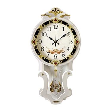 Imagem de CUTPOIY Relógio de parede decorativo retrô europeu com pêndulo de madeira, relógio de parede silencioso alimentado por bateria - design elegante e vintage (C-M)