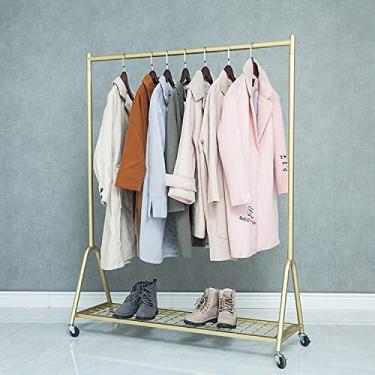 Imagem de Cabide para roupa cabide com prateleiras, calha de roupa removível resistente com sapatos para armazenamento, suporta até 40 kg suporte para barra de roupa para decoração de quarto, amarelo