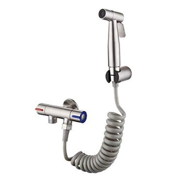 Imagem de MINJING Kit de pulverização de bidê portátil Chrome-304 Pistola de pulverização de vaso sanitário Conjunto de torneira de pulverizador de bidê pressurização limpador de corpo de lavagem