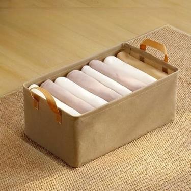 Imagem de Caixa Organizadora Dobrável com Estrutura de Aço para Roupas, Calças e Jeans – Organizador de Guarda-Roupa Multiuso(5pcs,Cáqui Atualizado)