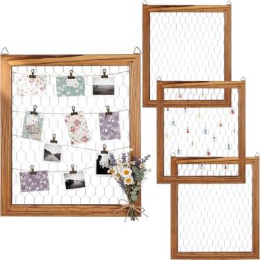 Imagem de Kathfly Moldura de janela de madeira inacabada com 4 peças Creations com tela de arame de galinha 28 x 23 cm moldura de arame de galinha de madeira inacabada para fotos do país de artesanato e