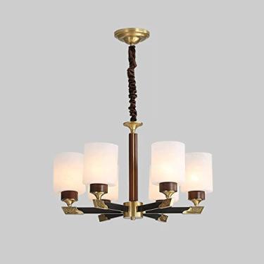 Imagem de YQSLQZZ Lustre de latão americano, luminária pendente vintage para casa de fazenda, luz de teto decorativa para pendurar no teto, base E27, altura ajustável, para sala de estar e quarto