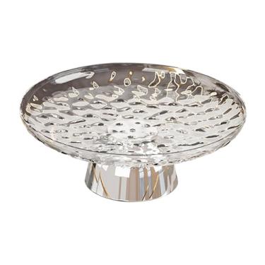 Imagem de ＫＬＫＣＭＳ Fruteira de pedestal, prato de comida, prato de frutas prático e estético, bandeja para servir doces e lanches para mesa de jantar, decoração de casa, Branco E Prata