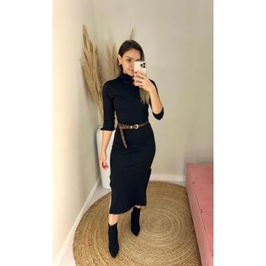Imagem de Vestido midi canelado preto - Bella modas , Preto, G