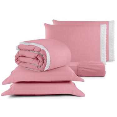Imagem de Kit Cama Lençol Edredom Queen 6 Peças 400 Fios - RT ENXOVAIS, Rosê