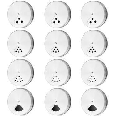 Imagem de Tiangrid Pacote com 12 tampas ajustáveis para coqueteleira de boca normal, frascos de vidro de aço inoxidável, tampas dispensadoras de temperos com coqueteleira e opções de despejo para temperos de