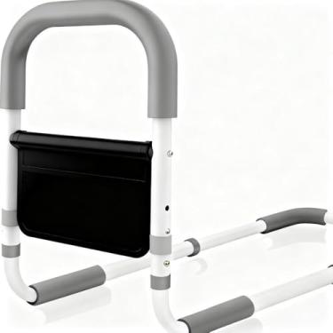 Imagem de Elyblo Grade Cama Idoso, Grade de Protecao para Cama, Barras de Suporte de Cama Grade Proteção Cama Box, Vem com Bolsa de Armazenamento, Adequada para Vários Tipos de Cama, Cinza (Cinza)