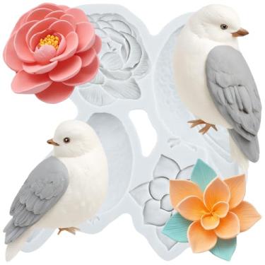 Imagem de MYPRACS Moldes de silicone para fondant de pássaros para decoração de bolos de açúcar, topo de cupcake, pasta de goma de chocolate, argila de polímero