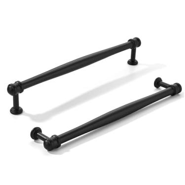 Imagem de khtumeware Pacote com 10 puxadores de armário preto fosco central de 8 polegadas (203 mm), alça sólida para armário de cozinha resistente, ferragens de armário para penteadeira, puxador de banheiro