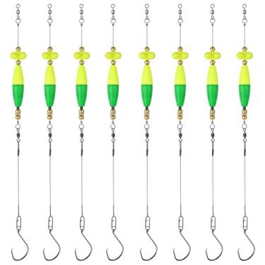 Imagem de Equipamento de pesca de peixe-gato para pesca de banco, pacote com 4/8 boias de equipamento de pesca com chocalho Santee equipamento de ganchos de círculo de água salgada (amarelo e verde - 8 pacotes