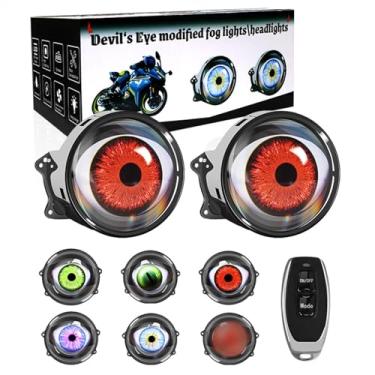 Imagem de Tefola 2 peças de luz olho de diabo para carros, olho de diabo, demônio, olhos turcos, farol com controle de interruptor, 6 padrões de olhos ajustáveis para Halloween, acessórios universais de carro