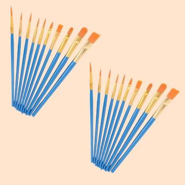 Imagem de Conjunto de 20 pincéis de pintura a óleo, cerdas sintéticas, cabo de plástico, kit de pincéis para artistas, pontas multiformas, cabo longo, detalhes finos (azul)