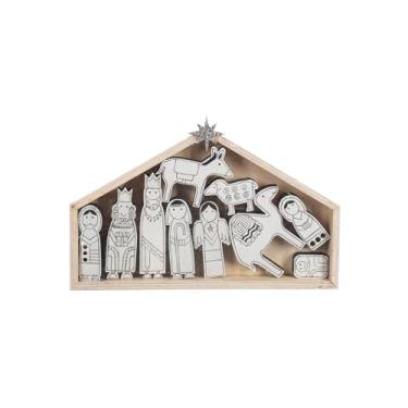 Imagem de Ganz Conjunto de estatuetas decorativas de Natal do meio-oeste, madeira de 10 x 7 cm, presépio com creche - Conjunto sortido de 11