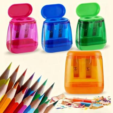 Imagem de Apontador manual de 4 peças de cor aleatória, ferramenta de lápis, compacto de orifício duplo para sala de estudo, escritório em casa