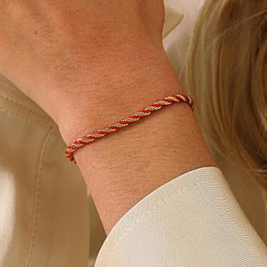 Imagem de Pulseiras de cabo torcido para mulheres, banhado a ouro 18 K, moderno, aço inoxidável, hipoalérgico, design simples e elegante, elos ajustáveis, joias presentes para mulheres, One Size, Aço inoxidável