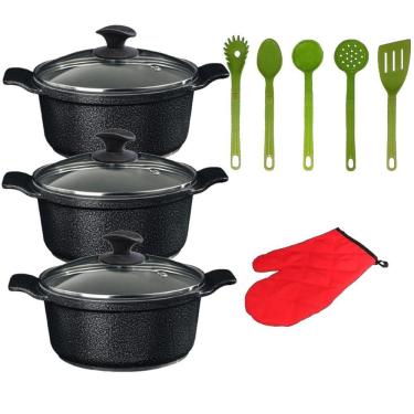 Imagem de Jogo Panelas Preto Cerâmica Talher Verde Javali Aal 26a30cm