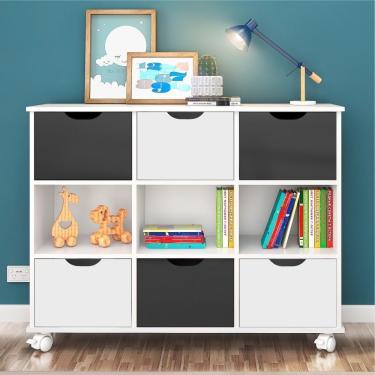 Imagem de Nicho Organizador Com Rodinhas Portland Branco Com Gavetas Brancas E Pretas