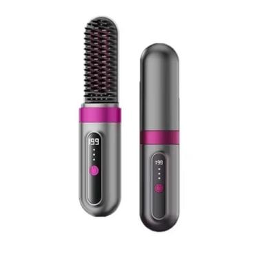 Imagem de ￼Escova Alisadora Sem Fio com Display Digital – USB C Recarregável, Portátil e Rápida Controle De Temperatura