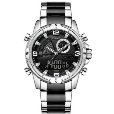 Imagem de Relógio De Pulso Eletrônico Quartzo Design Luminoso à Prova D´agua Esportivo Prata Preto