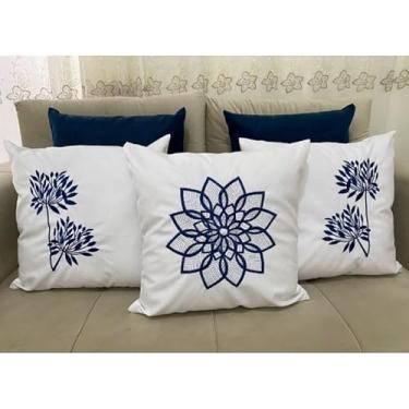 Imagem de Kit 5 Capas de Almofadas Decorativas 45x45cm em Tecido Suede com Bordado e Zíper Invisível – Sofá, Cama e Poltrona(Azul Royal estrela)