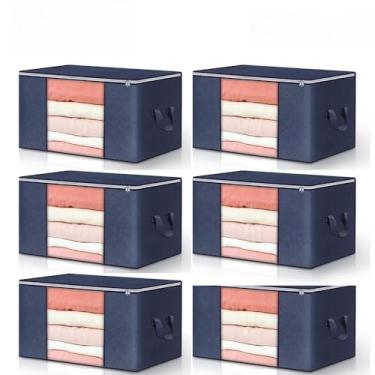 Imagem de KIT2~KIT10 Caixa Saco Organizador Grande Edredom Cobertor Casaco Guarda Roupa Ecológico Anti-Poeira Umidade Multiuso(6PCS-84L-Azul)