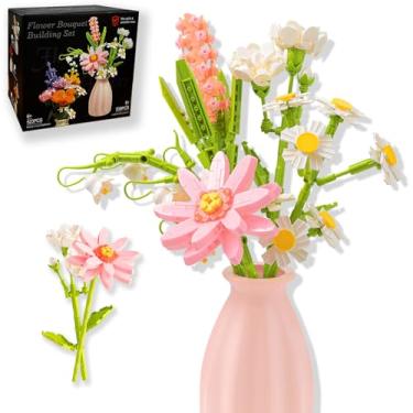 Imagem de huanger qesfir Flower Bouquet Building Blocks Set - Artificial Flowers with Gerbera for Home Decor, Unique Gift for Her or Him for Anniversary Valentine Birthday, DIY Mini Micro Bricks Kits with Vase