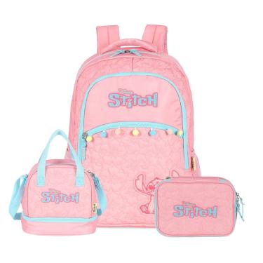 Imagem de Mochila de Costas Stitch Disney Pompom Lancheira Estojo Box