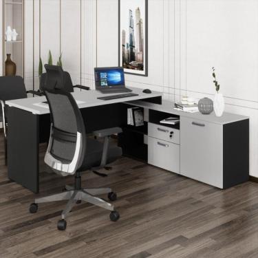 Imagem de Escrivaninha Com Balcão Lateral 170cm 1 Porta 2 Gavetas Multimóveis Cr25308 Cinza Preto