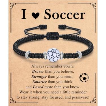 Imagem de JEIKTO Pulseira de futebol de vôlei, beisebol, tênis, basquete, futebol, presentes para meninos e meninas como Natal, Dia dos Namorados, Páscoa, aniversário, presentes de formatura, Couro, Sem Pedra