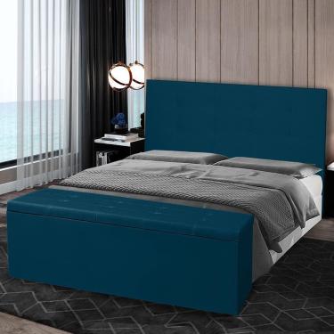 Imagem de Kit Cabeceira E Calçadeira Baú Casal King 1,95m Berlim Suede Azul Marinho Dal Poz Estofados